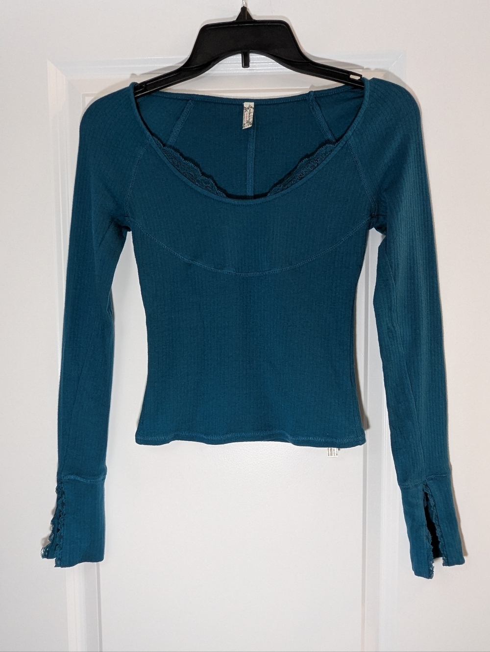 Free People Intimately OB1031317 Teal Bit of Lace Layering Top, Size XS
